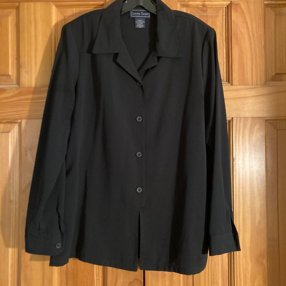 EUC Laura Scott Vintage 80s 90s Top Long Sleeve Career Blouse Black Size M
